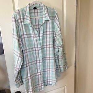 free press Mint and Gray Plaid flannel xl Shirt